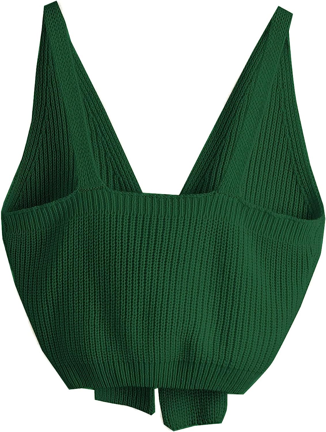 SweatyRocks Women's V Neck Tie Front Sleeveless Knit Crop Cami Tank Top - Image 2